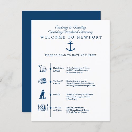 Newport RI Wedding Weekend Itinerary Timeline Encl Enclosure Card