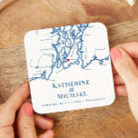Newport RI Wedding Welcome Party Cocktail Hour Square Paper Coaster<br><div class="desc">Enhance your Newport, Rhode Island wedding with our charming Zazzle wedding favor paper drink coasters! Featuring an elegant navy blue design inspired by the picturesque Narragansett Bay map, these coasters are perfect for your welcome party or cocktail hour. Ideal for venues like The Chanler, Rosecliff Mansion, OceanCliff Hotel, The Vanderbilt,...</div>