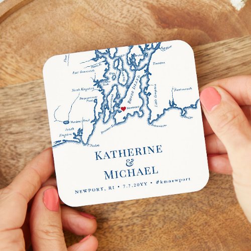 Newport RI Wedding Welcome Party Cocktail Hour Square Paper Coaster
