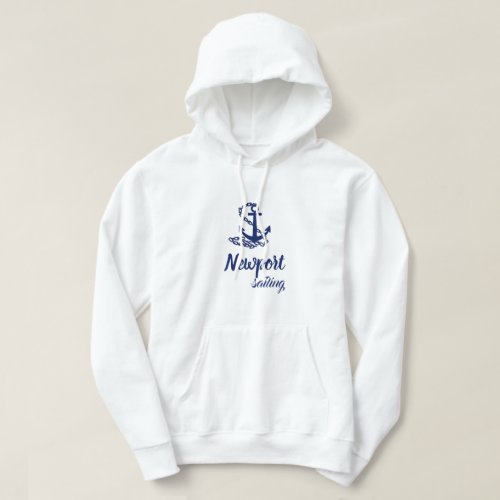 Newport Sailing Blue Anchor On White Hoodie