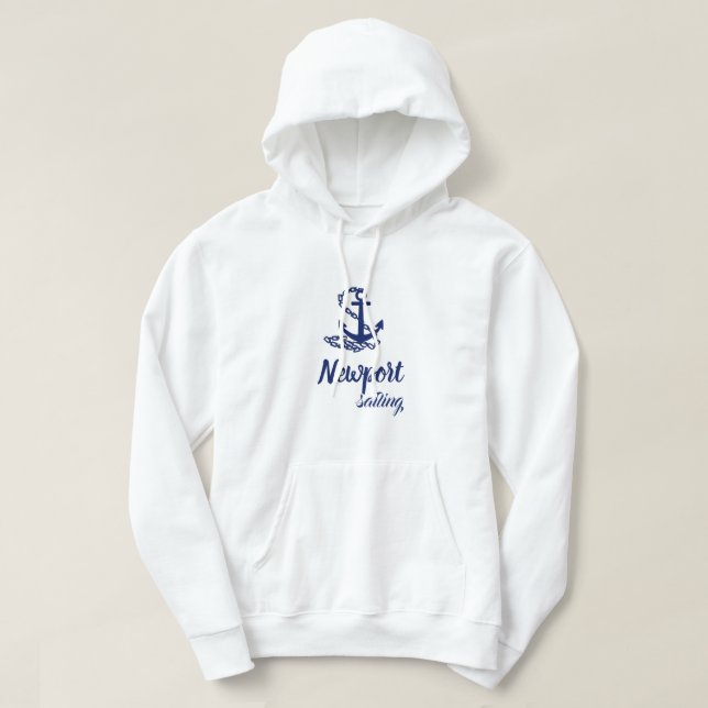 Newport Sailing, Blue Anchor On White Hoodie (Design Front)