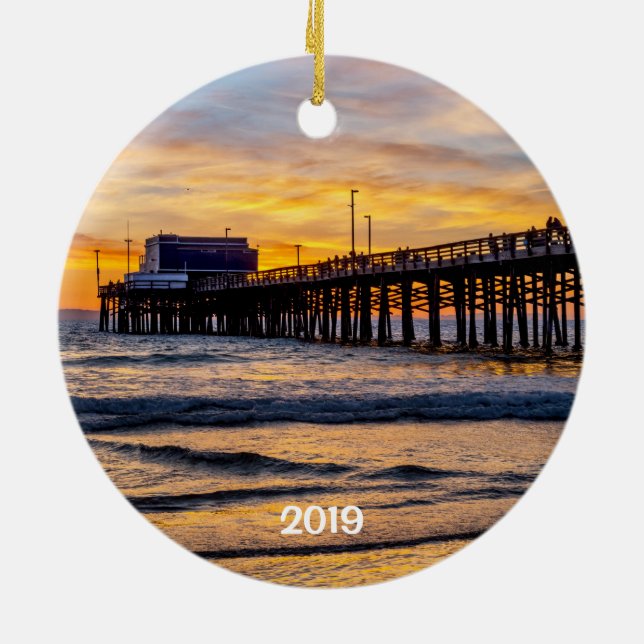 Newport's Balboa Pier 2 sided round Ceramic Ornament (Back)