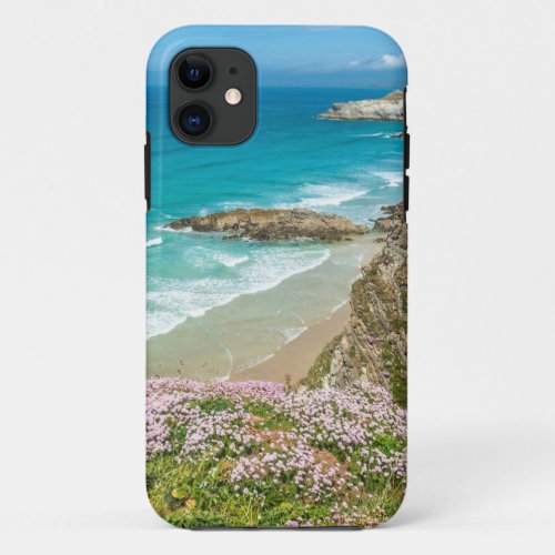 Newquay beach in North Cornwall wild flowers cliff iPhone 11 Case