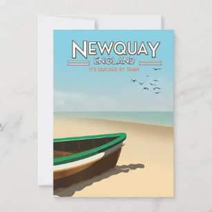 Newquay England Vintage seaside travel poster Invitation