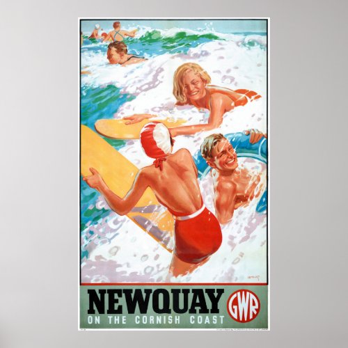 Newquay on the Cornish Coast Vintage Poster 1937