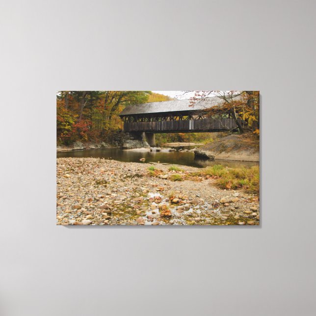 Newry Covered Bridge over river in autumn Canvas Print (Front)