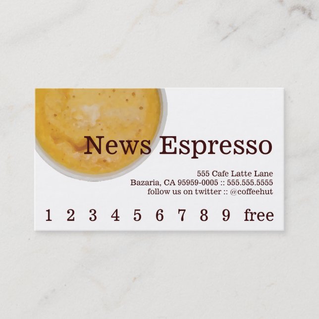 News Coffee Drink Loyalty / Punch Card (Front)