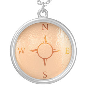 news east west north south compass silver plated necklace
