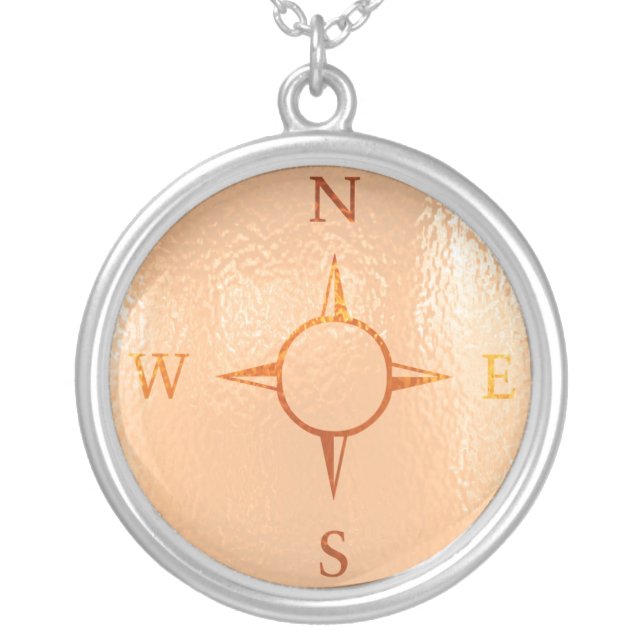 news east west north south compass silver plated necklace (Front)