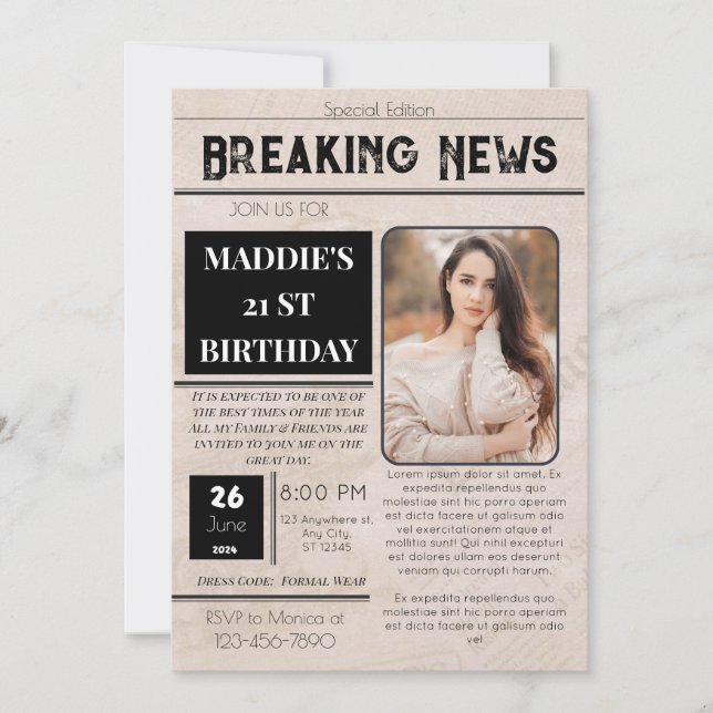 News Paper Bday Invitation  (Front)