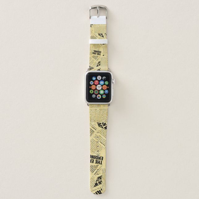 News paper text with old paper apple watch band (Front)