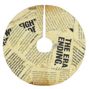 News paper text with old paper brushed polyester tree skirt