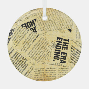 News paper text with old paper glass ornament