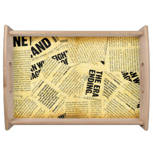 News paper text with old paper serving tray