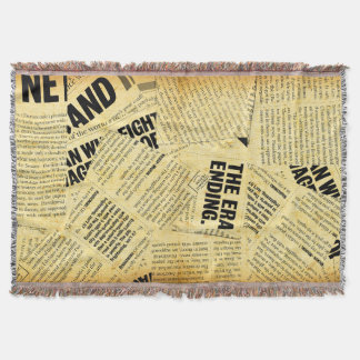 News paper text with old paper throw blanket