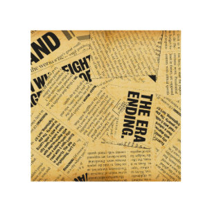 News paper text with old paper wood wall art