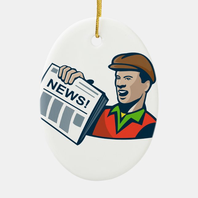 Newsboy Newspaper Delivery Retro Ceramic Ornament (Front)