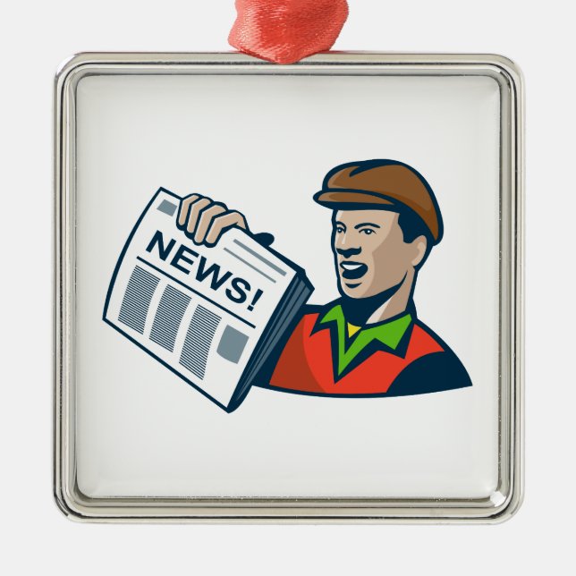 Newsboy Newspaper Delivery Retro Metal Ornament (Front)
