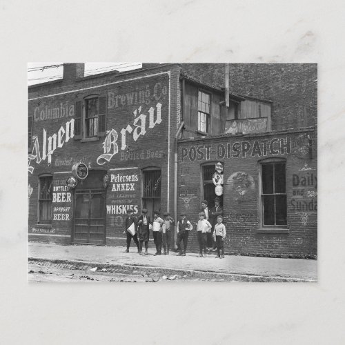 Newsboys Outside a Saloon 1910 Postcard