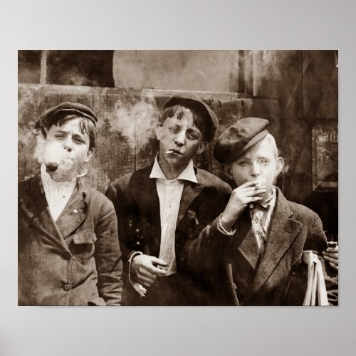 Newsboys Smoking _ 1910 Child Labor Photo Poster