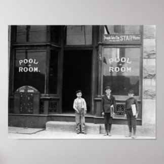 Newsies Outside A Pool Room - St. Louis - 1910 Poster