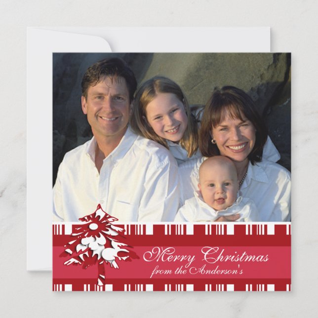 Newsletter on Back Red Flower Tree Christmas Card (Front)