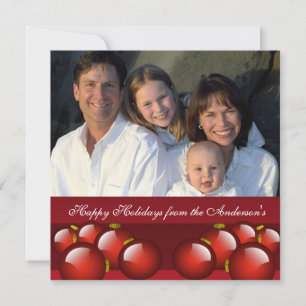 Newsletter on Back Red Ornament Christmas Card