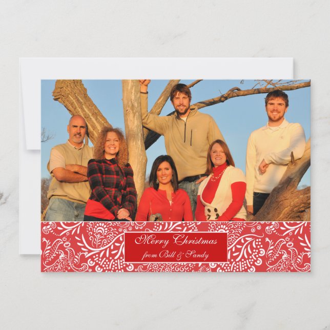 Newsletter on Back Red Stripes Christmas Card (Front)