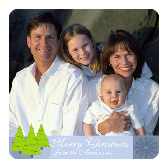 Newsletter on Back Retro Blue Lime Christmas Card