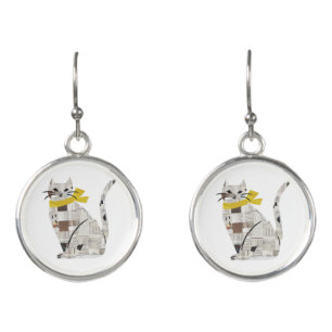 newspapar cat earrings