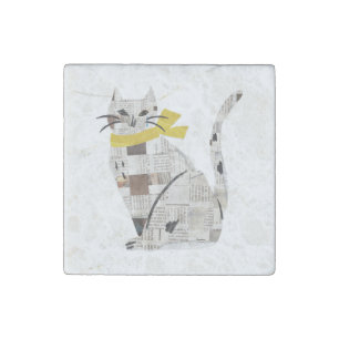 newspapar cat stone magnet