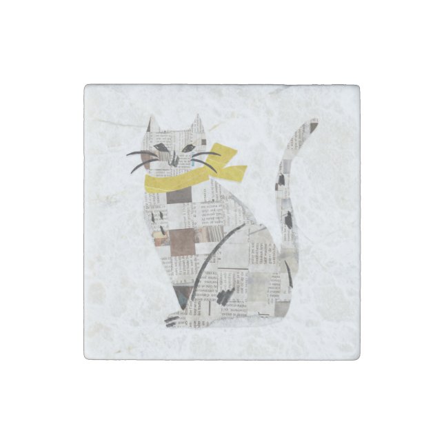 newspapar cat stone magnet (Front)
