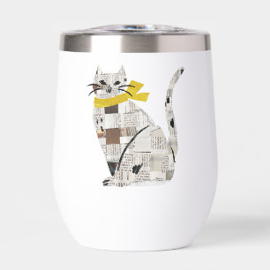 newspapar cat thermal wine tumbler