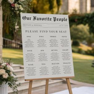 Newspaper 12 Tables Seating Chart Wedding Sign