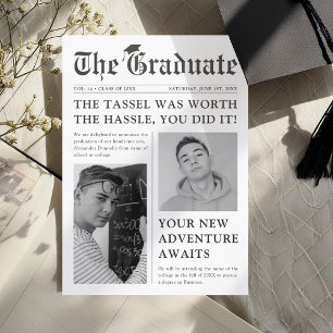 Newspaper 2 Photo Graduation Letterpress Photo Cards