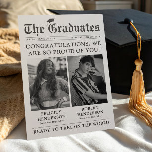 Newspaper 2 Photo Joint Graduation Letterpress Photo Cards