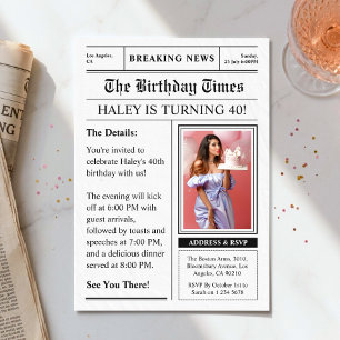 Newspaper 40th Birthday Funny Magazine Cover Photo Invitation