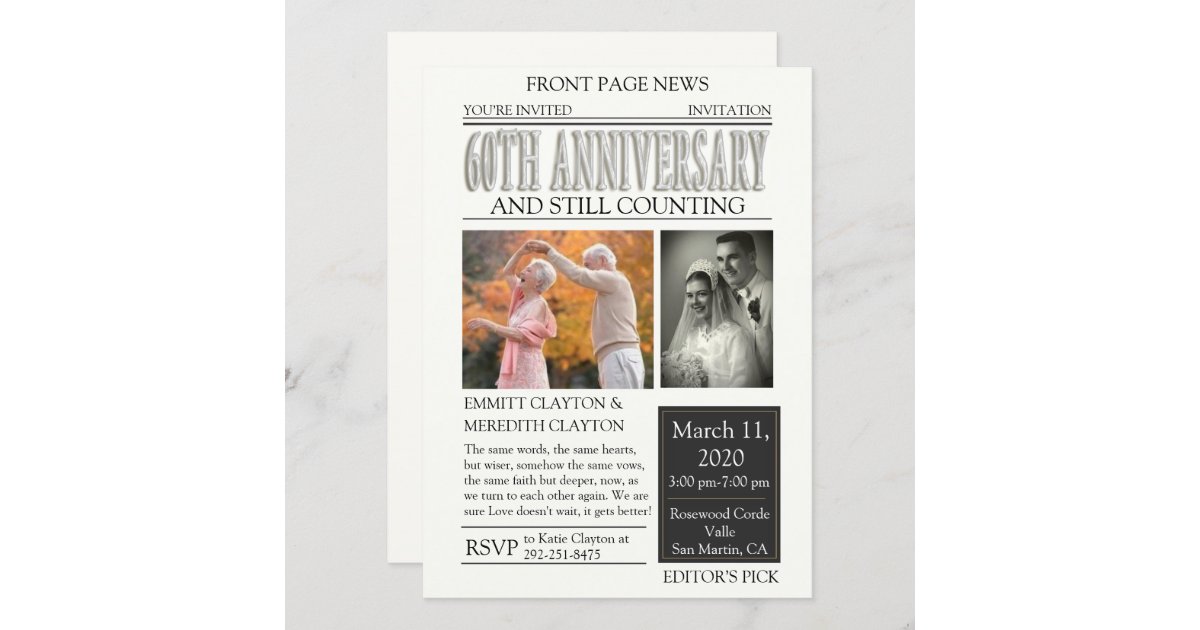 Newspaper 60th Anniversary Celebration Invitation | Zazzle