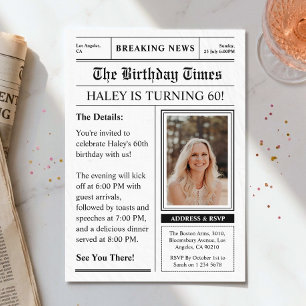 Newspaper 60th Birthday Funny Magazine Cover Photo Invitation