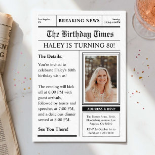 Newspaper 80th Birthday Funny Magazine Cover Photo Invitation