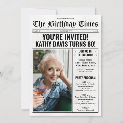 Newspaper 80th Birthday Invitations with Program 