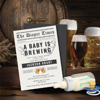 Newspaper A Baby is Brewing Diaper Party Invitation