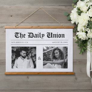 Newspaper Article Wedding Hanging Tapestry