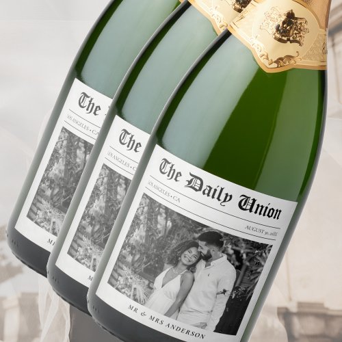 Newspaper Article Wedding Reception Sparkling Wine Label