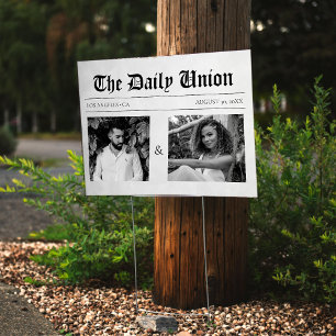 Newspaper Article Wedding Sign