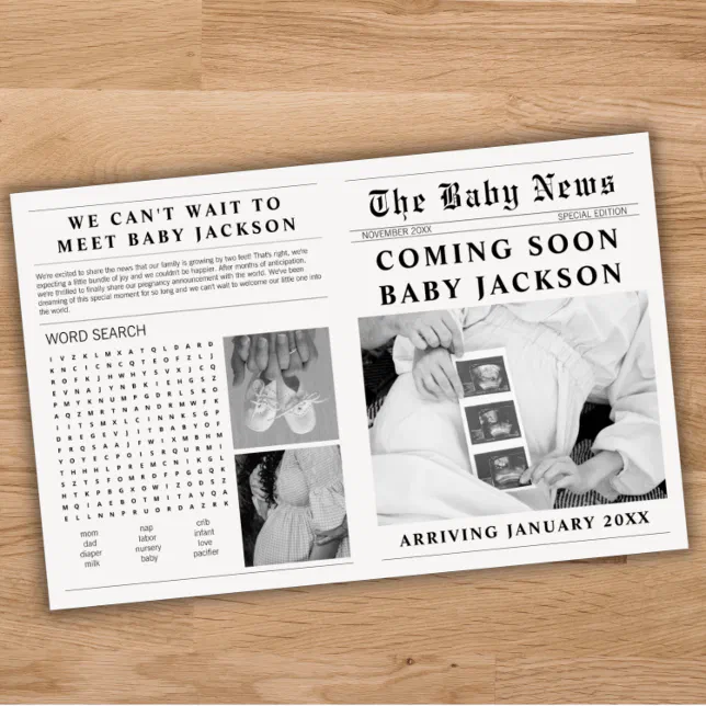 Newspaper baby coming soon pregnancy announcement zazzle