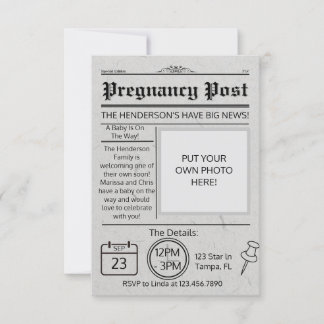 Newspaper Baby Shower Announcement Invite