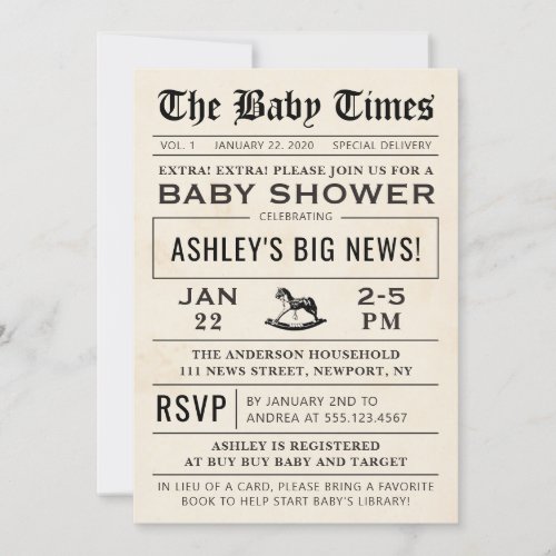 Newspaper Baby Shower Invitation