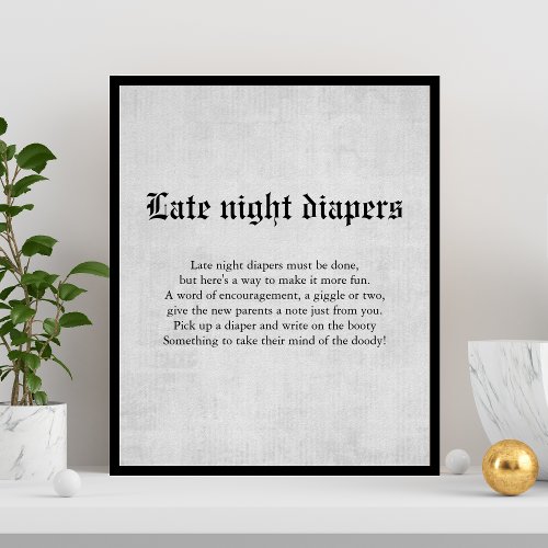 Newspaper Baby Shower Late night Diapers Poster
