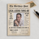 Newspaper Birthday News Funny Humorous Men 40th Invitation<br><div class="desc">Celebrate a milestone birthday in style with this vintage newspaper birthday invitation — the perfect choice for a 40th birthday party for men! Designed with a classic newspaper layout featuring a bold headline, central photo frame, and humorous “breaking news” style filler text, this invitation brings personality and charm to any...</div>